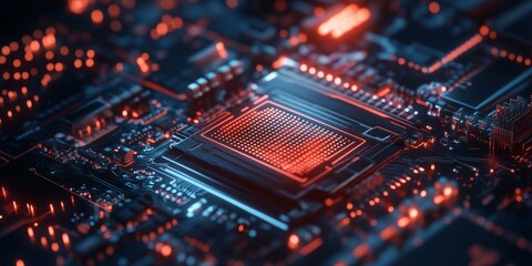 Obraz premium Close-up of a glowing circuit board.