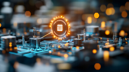 A close-up view of an advanced circuit board with glowing elements, symbolizing high-tech engineering and modern electronics.