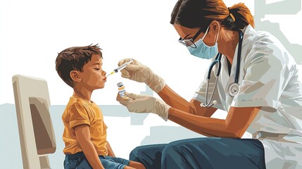 OPV Vaccine dose Healthcare moment: a nurse administers a vaccine to a young boy, highlighting pediatric care and vaccination safety., OPV Vaccine dose concept background.