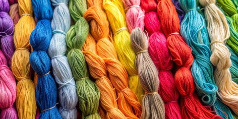 Close up shot of raw cotton fibers in various colors, ideal for textile industry and yarn production