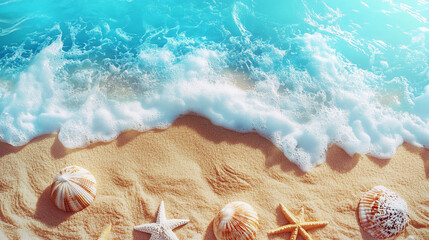 Beautiful oysters and shells in a beautiful summer beach setting. summer time 3D rendering, 3D illustration.