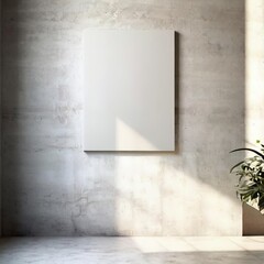 Minimalist interior canvas mockup with a blank canvas against a neutral wall. Perfect for displaying artwork or posters in a modern, clean space.