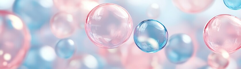 Obraz premium Colorful bubbles floating in a soft background, creating a dreamy atmosphere. Perfect for various creative projects and designs.