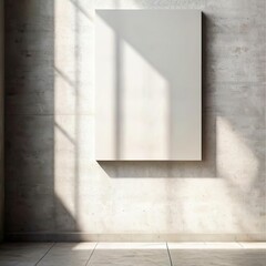 Minimalist interior canvas mockup with a blank canvas against a neutral wall. Perfect for displaying artwork or posters in a modern, clean space.