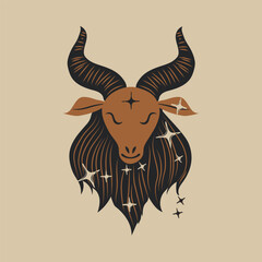 Capricorn, goat zodiac sign. Horoscope. Modern magic Astrological symbol