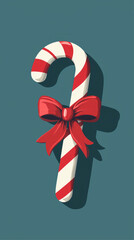 A Festive Treat: A Candy Cane Adorned with a Vibrant Red Bow, Ready to Spread Holiday Cheer.