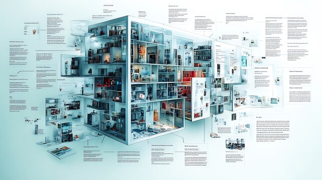 Illustrated mind map editorial design focusing on magazine layouts article flow and typographic hierarchy
