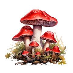 Red and White Mushrooms Growing in a Forest Setting