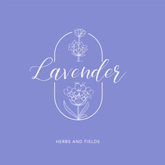 Lavender flower vector logo. Floral design label