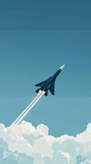 Fototapeta premium Breaking Through the Clouds: A Fighter Jet Ascends into a Clear Blue Sky