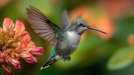 Naklejka premium Enchanting Hummingbird Feeding on Nectar from Colorful Flower