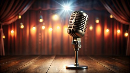 Vintage microphone on a stage ready for a performance