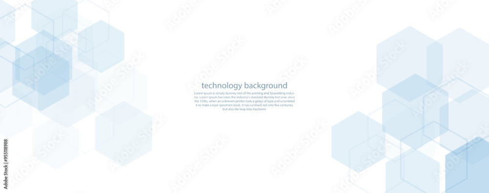 Wall mural geometric abstract background with blue hexagons. structure molecule and communication. science, tec
