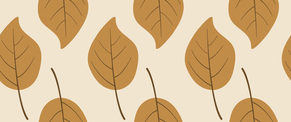 Obraz premium Vector seamless illustration. Minimalistic abstract leaf pattern. Modern autumn print on a light background. Ideal for textile design, screensavers, covers, cards, invitations and posters.