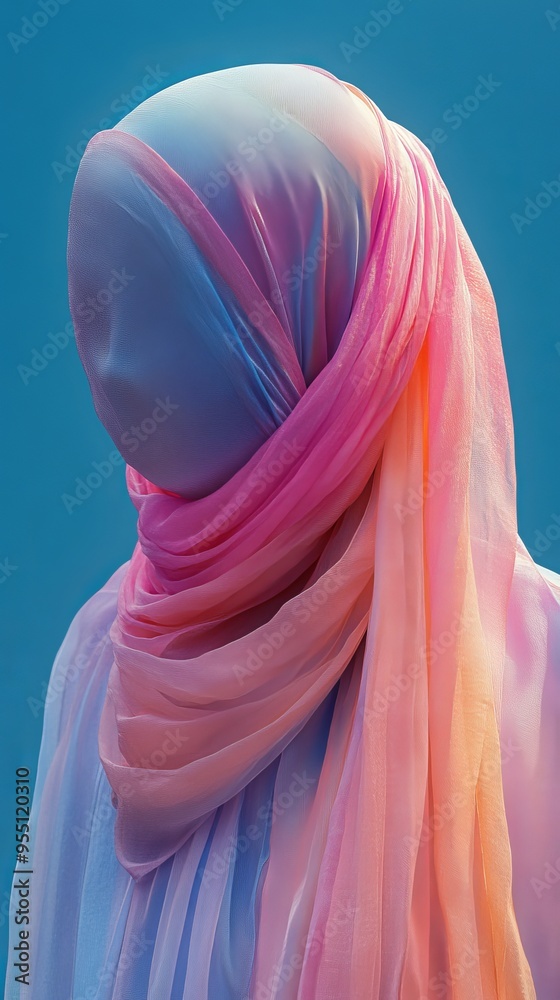 Poster A woman's head is covered with a colorful scarf