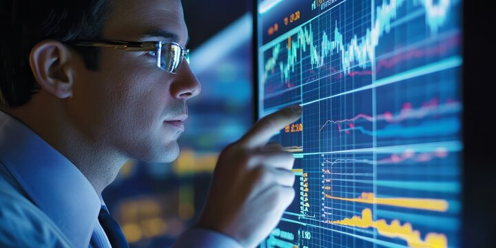 Financial analyst reviewing global economic trends on a digital platform comprehensive and interactive interface