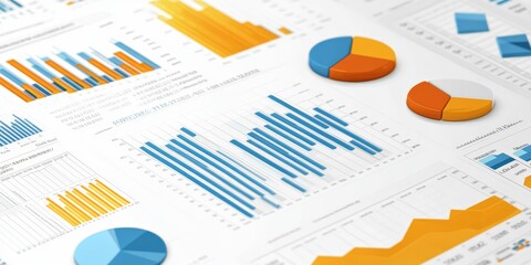 Detailed data visualization combining bar, line, and pie charts to illustrate business metrics professional and informative design