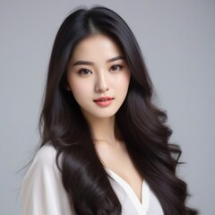 Naklejka premium Attractive Girl with Long Hair and Bright Eyes
