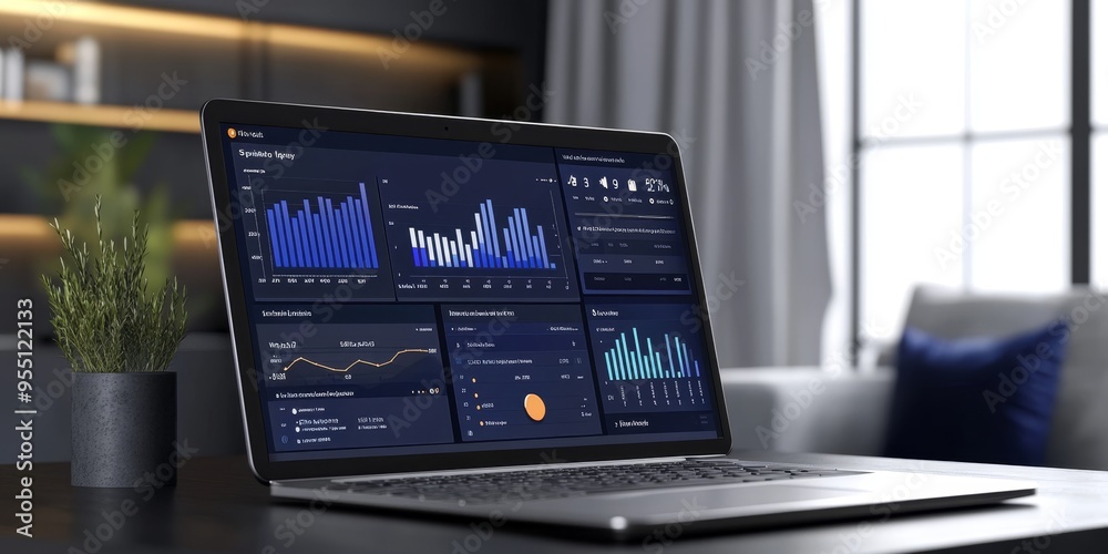 Poster comprehensive savings strategy dashboard with detailed graphs and long-term goals sleek and professi