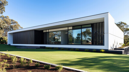 Fototapeta premium Minimalist contemporary luxury house with clean lines and huge windows
