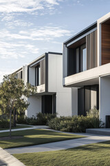 Fototapeta premium Minimalist contemporary luxury house with clean lines and huge windows