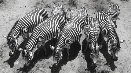 Harmony of Stripes: Zebras Grazing in Mesmerizing African Savanna