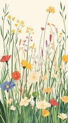 A vibrant tapestry of wildflowers in full bloom, their petals dancing in the summer breeze, a colorful symphony of nature's artistry.