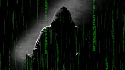 Anonymous man in a hood interview background, mysterious man sitting on a chair and talking....