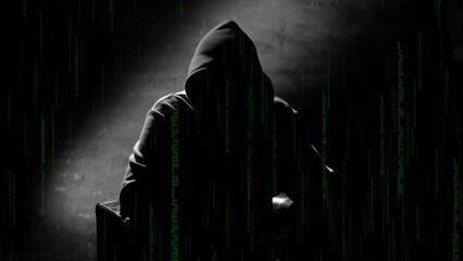 Anonymous man in a hood interview background, mysterious man sitting on a chair and talking....