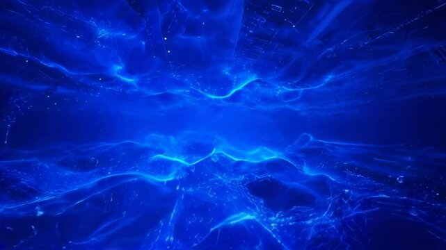 A dynamic and immersive abstract visualization with vibrant blue light waves and particles, creating a futuristic atmosphere.