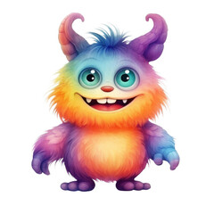 Obraz premium A Colorful, Smiling, Furry Monster with Big Eyes and Horns