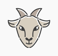 goat head cartoon flat line art. Illustration of goat head, ideal for needs related to Eid al-Adha, animals, farm, and more.