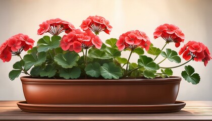 beautiful geraniums plant in a ceramic pot