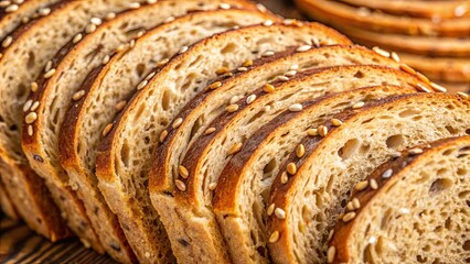 Macro closeup of sliced whole wheat multi grain bread