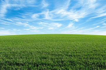 Obraz premium A well-trimmed green grass field with blue sky 