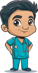 Confident cartoon doctor healthcare professional illustration background for medical design pediatric clinic mascot logo avatar friendly pediatrician character design for children's hospitals and