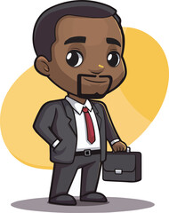 Cute Cartoon Black Businessman Character Suitcase Briefcase Happy Success Professional Work Office Business Finance Marketing Background Isolated Illustration Graphic Design Element Doodle