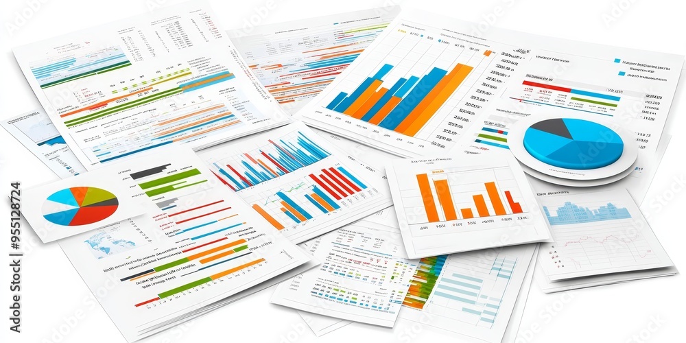 Aufkleber financial presentation on detailed expense reports with colorful charts and clear analysis engaging 