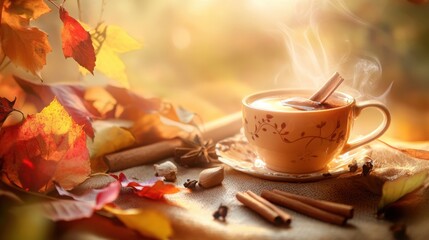 Cup of hot drink with cinnamon and spices