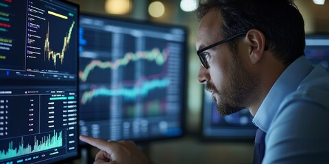 Financial analyst reviewing worldwide financial trends on a digital platform comprehensive and interactive interface