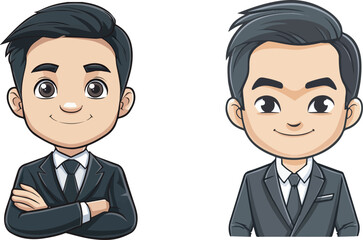 Confident businessman arms crossed cartoon illustration isolated professional office worker suit white background businessperson male entrepreneur corporate success character young man happy person