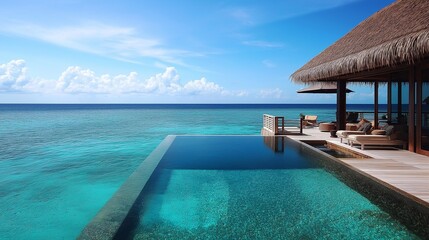 Fototapeta premium A luxurious beachfront villa with a private infinity pool.