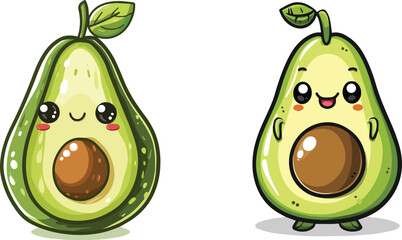 Cute Kawaii Avocado Cartoon IllustrationHealthy Food Green Fruit Organic Vegetarian Diet Mascot Logo Design Element Adorable Fun Character Graphic Avocado Lover Gift Idea Sticker Design