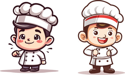 Cute Cartoon Chef Happy Mascot Cooking Baking Food Restaurant Logo Illustration Character Design Isolated Background Clip Art Vector Digital Graphics Illustration Icon Symbol Kawaii Style Drawing