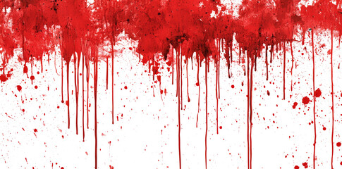 Red blood or paint flowing down on transparent background. Halloween, murder and horror concept. Red ink splash, splatter and stain.