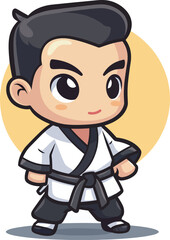 Cute Karate Kid Character Martial Arts Japan Anime Illustration Cartoon Mascot Logo Design Isolated Background