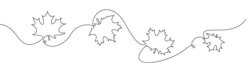 Vector illustration of a flowing garland of maple leaves in continuous line art style, simple and elegant.