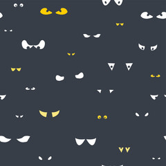 Scary eyes background. Spooky monster eyes in the dark - seamless pattern. Halloween theme. © Tupungato