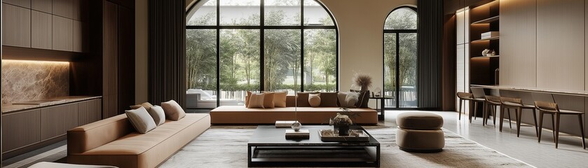 Obraz premium A spacious modern living room with a minimalist design. 