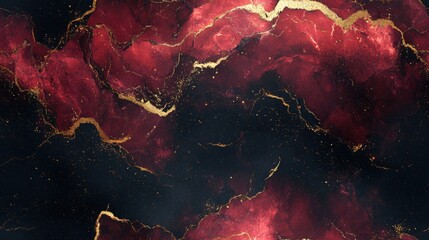 Elegant abstract design with red and black marbled texture, accented by gold veins for a luxurious and sophisticated look